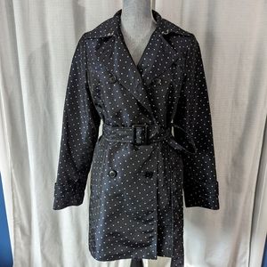 black and white polka dot raincoat